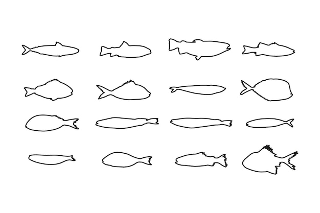Mignon silhouette noire ligne poisson vector illustration icône Poissons tropicaux poissons de mer poissons d'aquarium