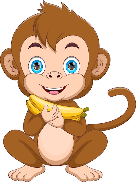 Un Mignon Singe De Dessin Animé Avec Des Bananes.