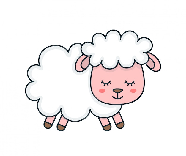 Mignon smilng drôle mouton doux endormi. conception d'icône illustration ligne personnage personnage dessin animé.