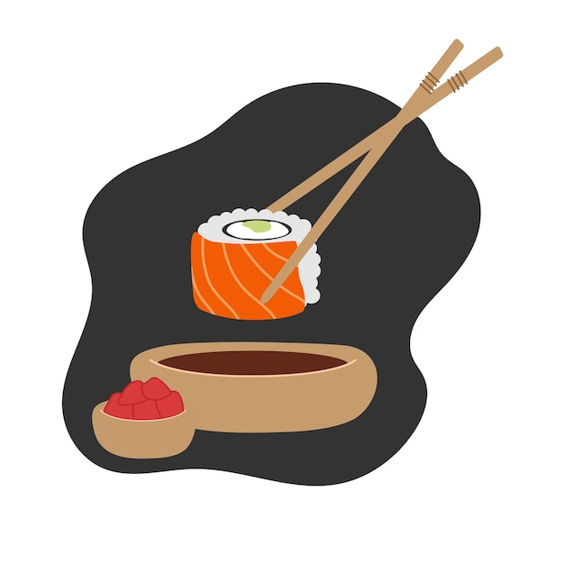 mignon, sushi, à, sauce soja, dessin animé, vecteur, icône, illustration
