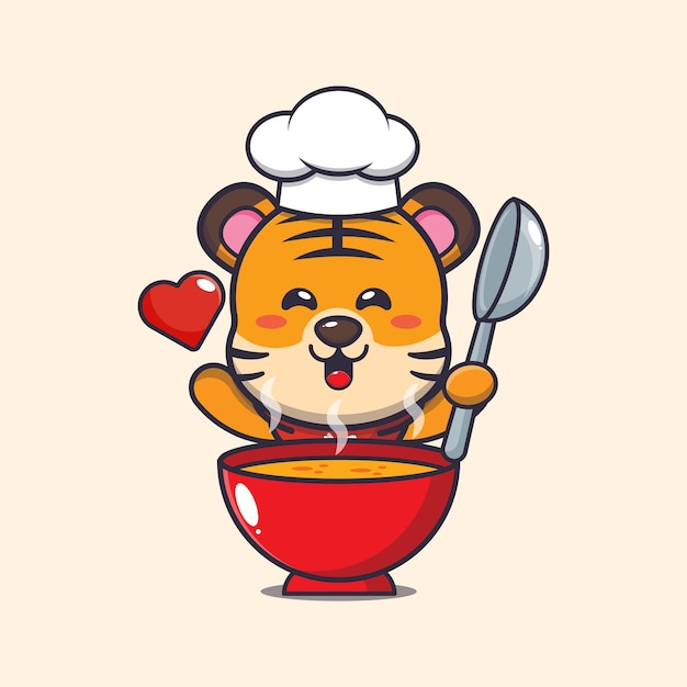 Mignon, Tigre, Chef, Mascotte, Dessin Animé, Caractère, à, Soupe