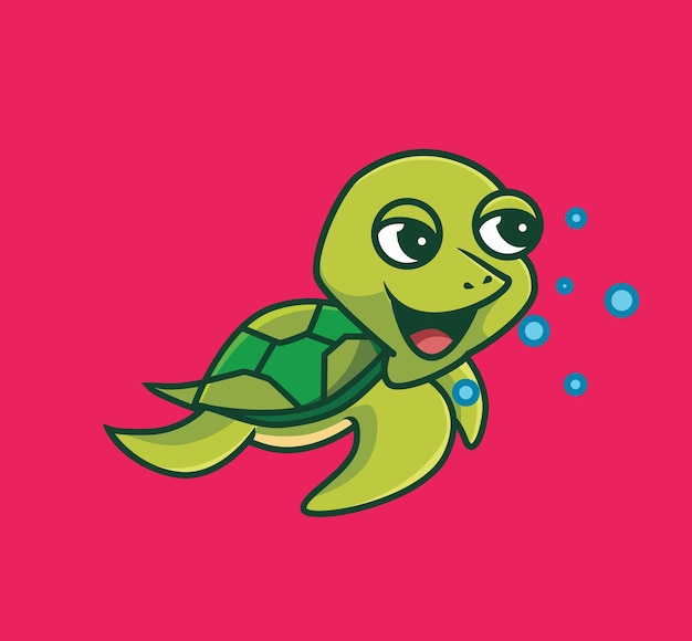 Mignon, Tortue, Natation, Dessin Animé, Animal, Nature, Concept, Isolé, Illustration, Plat, Style