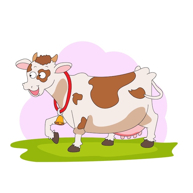 Vecteur mignon, vache, sur, herbe, illustration