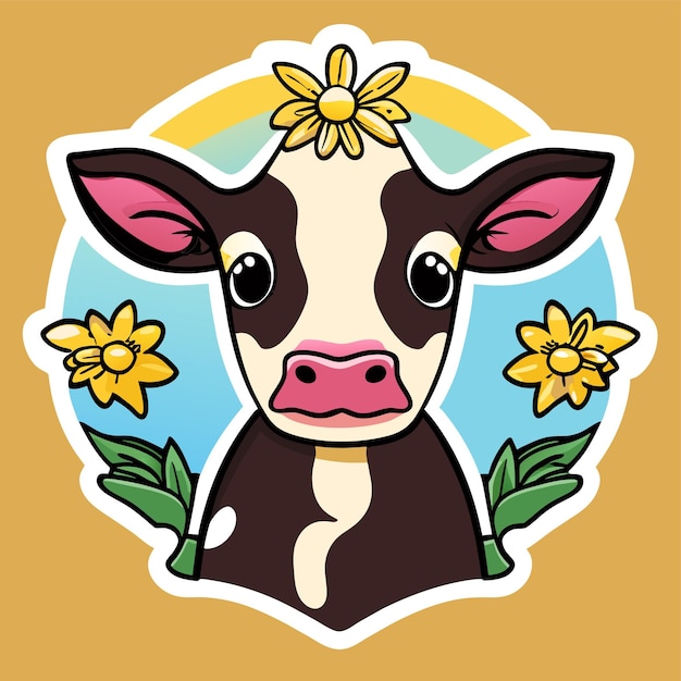 Vecteur mignon vache kawaii dessin animé dessiné à la main autocollant icône concept illustration isolée