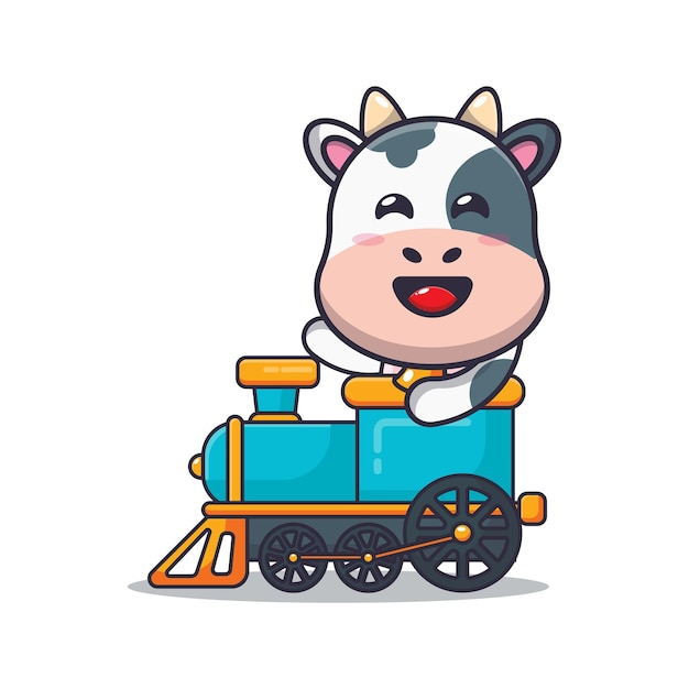 Mignon, Vache, Mascotte, Dessin Animé, Caractère, Monter, Train