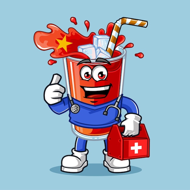 Mignon Vietnam Boisson Drapeau Médecin Apporter Médecine Vecteur Mascotte Illustration