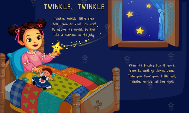 Mignonne Petite Fille Au Lit Avec Une étoile Scintillante