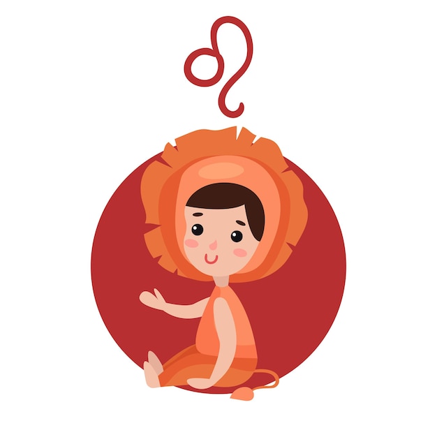 Mignonne Petite Fille Comme Signe Astrologique Lion, Vecteur De Dessin Animé Coloré Horoscope Zodiaque Personnage Illustration Sur Fond Blanc