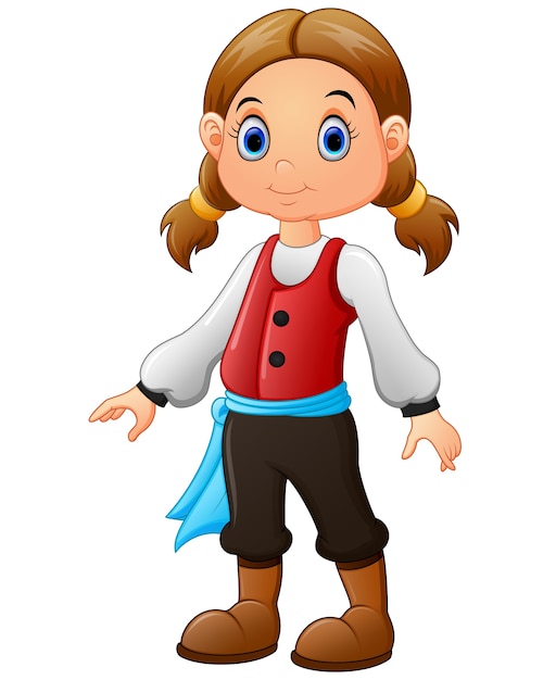 Mignonne petite fille pirate isolée sur fond blanc