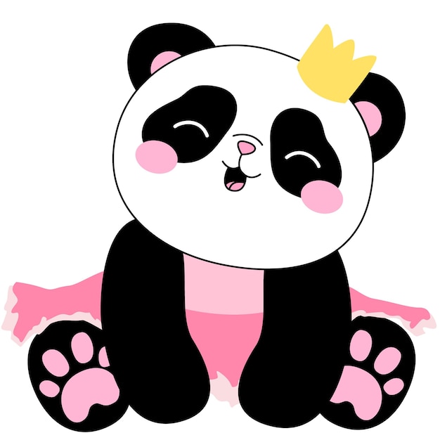 Mignonne Petite Princesse Panda Bébés Animaux Avec Illustration D'enfant Couronne Logo De Vêtements Pour Enfants