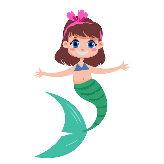 Une mignonne petite sirène avec une queue de poisson verte Illustration vectorielle d'un personnage dans un dessin animé