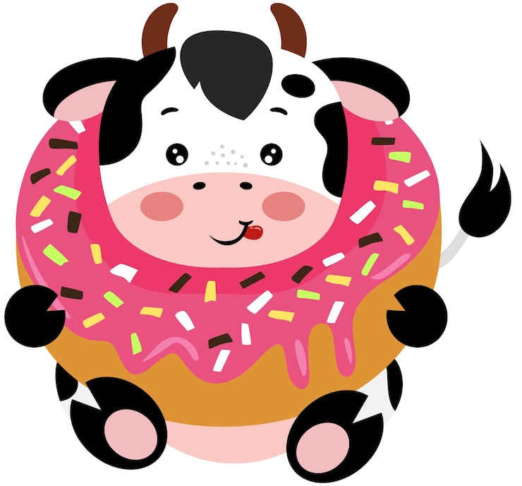 Vecteur une mignonne vache dans un délicieux donut.