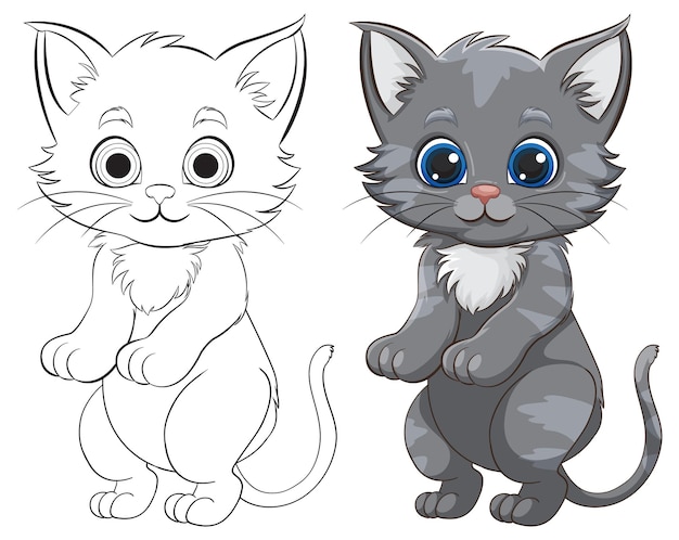 Les mignons chatons de dessin animé en couleurs et en contour