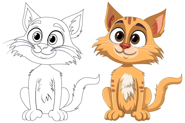 Les mignons chats des dessins animés en couleurs et en contour