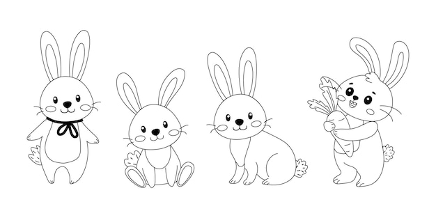 De mignons lapins de dessins animés rassemblant des carottes dans un décor de printemps ludique avec une atmosphère joyeuse