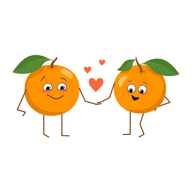 De Mignons Personnages D'oranges Avec Des émotions Les Héros Drôles Ou Heureux De Fruits Orange Tombent Amoureux