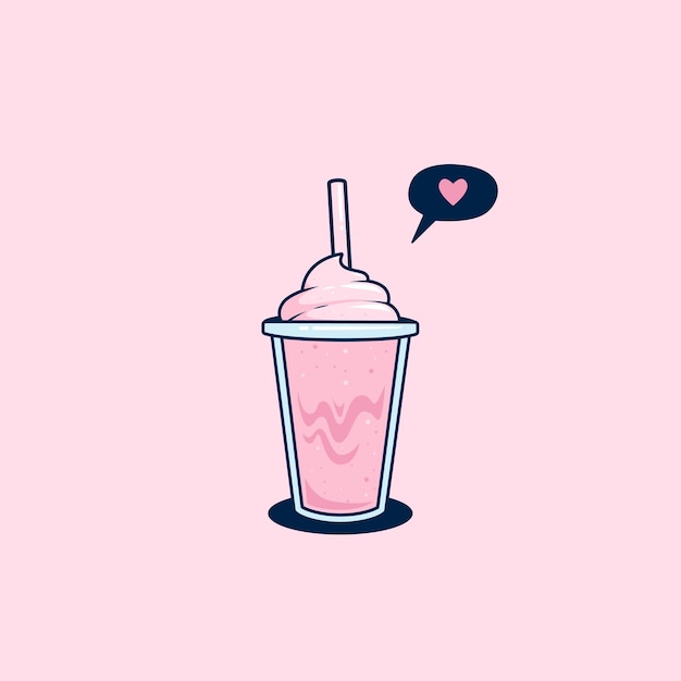 Milk-shake Aux Fraises Avec Garniture De Crème Glacée à La Crème Fouettée Dans Une Tasse En Plastique à Emporter Vecteur D'illustration Isolé