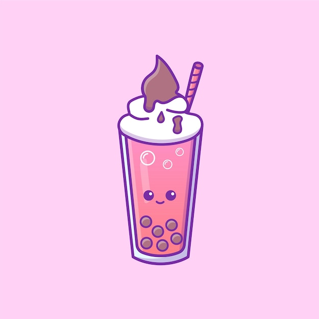 Milk-shake De Dessin Animé Mignon En Illustration Vectorielle Vecteur De Nourriture Isolée Style De Dessin Animé Plat