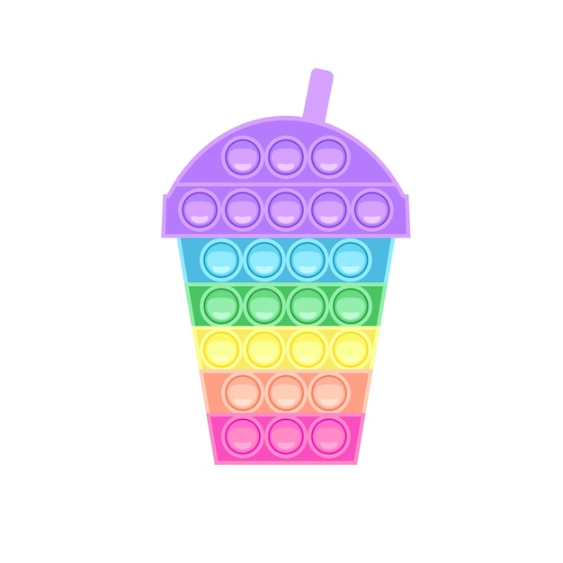 Milkshake forme pop it Jeu anti-stress tendance Jouet à main avec des bulles de poussée aux couleurs de l'arc-en-ciel
