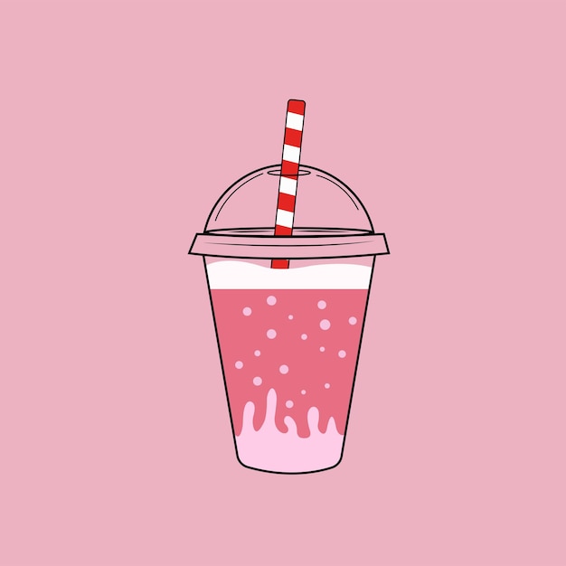 Vecteur milkshake à la fraise illustration vectorielle boisson rafraîchissante au lait de fraise dans une tasse