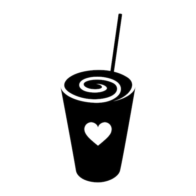 Milkshake tourbillonnant noir avec une icône de coeur isolé sur une illustration vectorielle de fond blanc