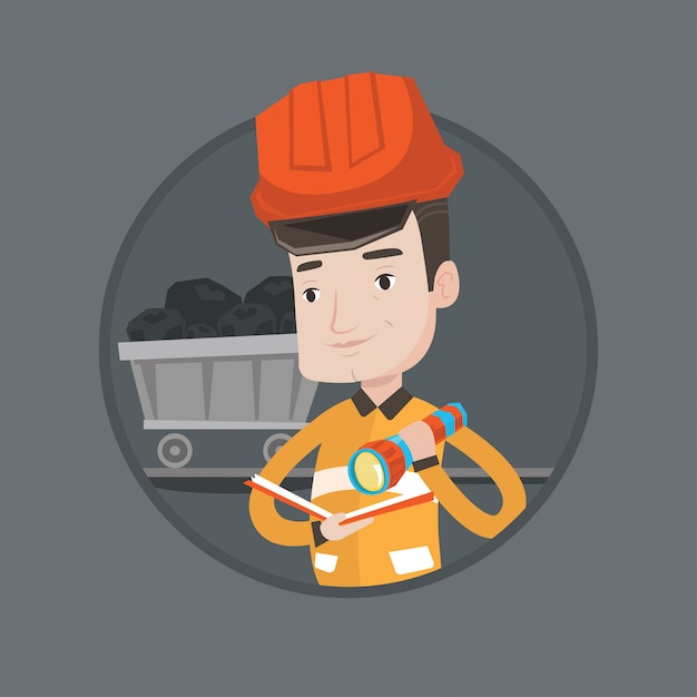 Miner Vérification Des Documents Vector Illustration.