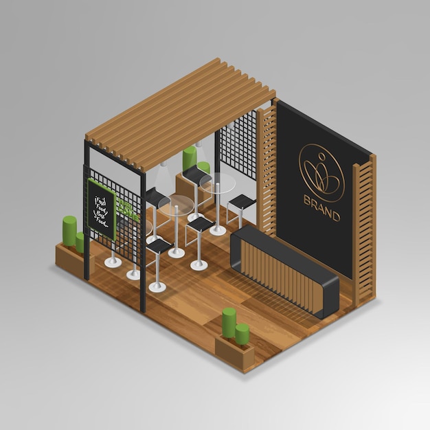 mini café isométrique 3d réaliste