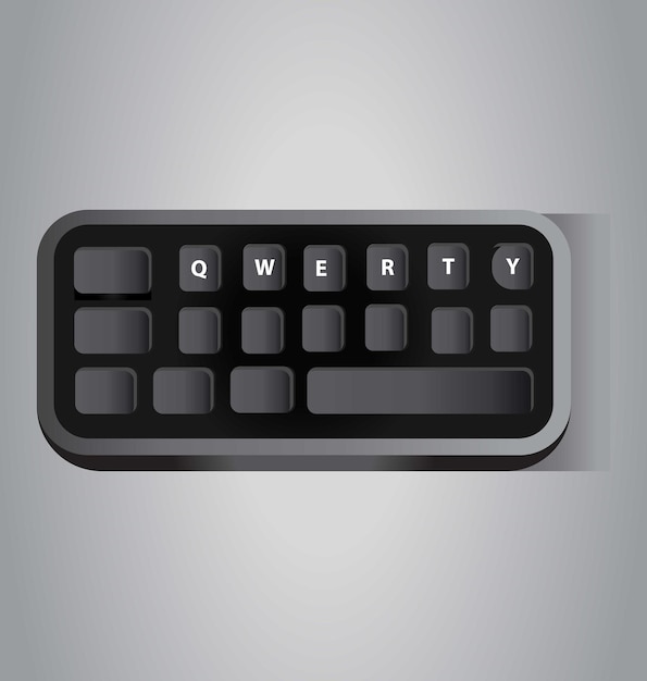 Mini clavier d'ordinateur Qwerty noir petit clavier vue isométrique