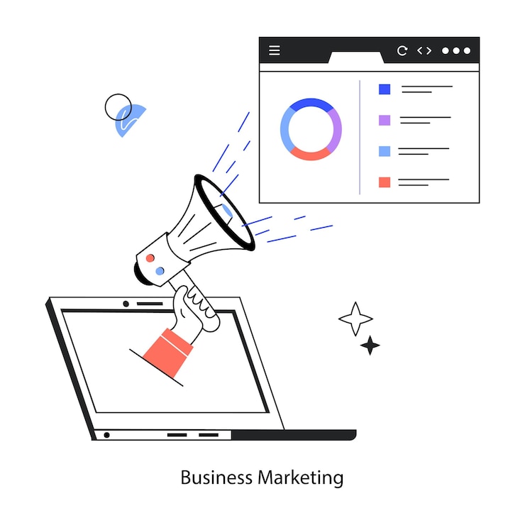 Vecteur mini-illustration de marketing d'entreprise dans le style de la ligne moderne