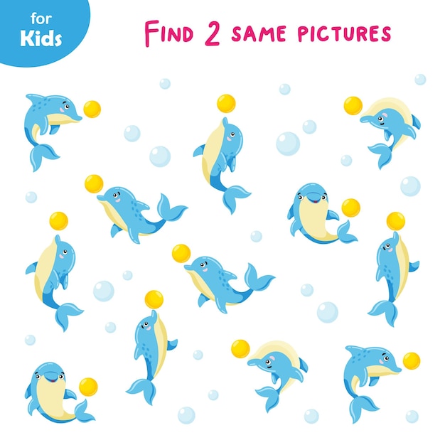 Mini jeu pour enfants trouver 2 images de dauphins identiques éducation marine