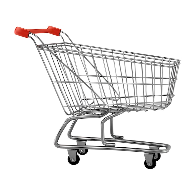 Mini panier d'achat 3D réaliste avec des articles rouges