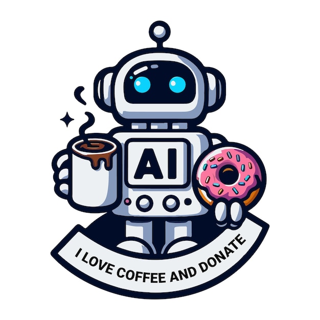 Vecteur un mini robot mignon avec du café et des beignets.