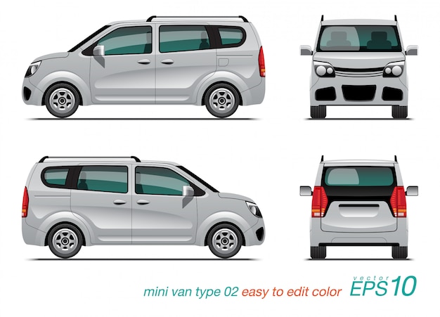 Vecteur mini van blanc dans différentes vues