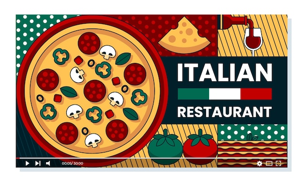 Vecteur miniature youtube du restaurant italien design plat