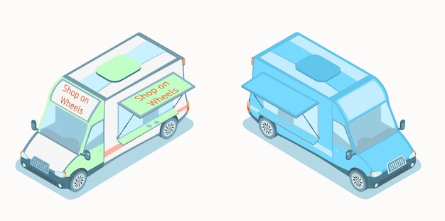 Vecteur minibus de nourriture de rue isométrique