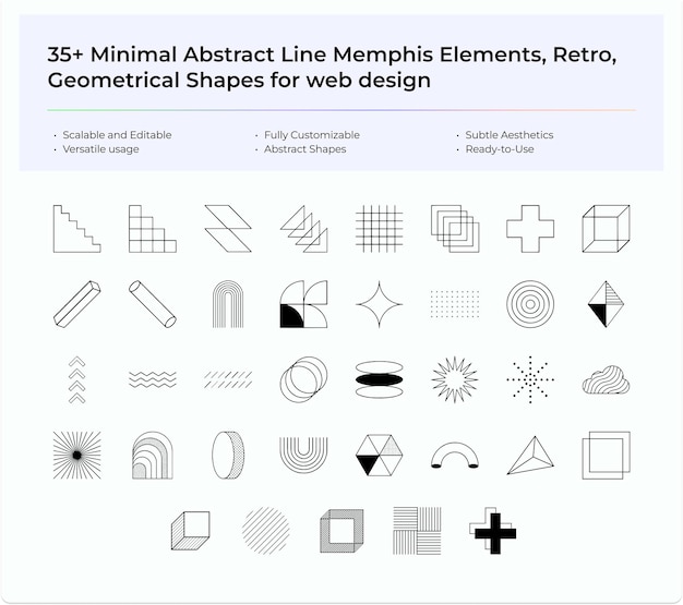 Minimal Abstract Line Memphis Elements Ai Des formes géométriques rétro pour la conception de sites Web