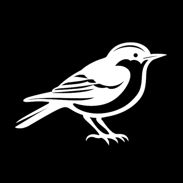 Vecteur minimaliste noir et blanc oiseau mignon vue latérale droite conception de logo vectoriel sur fond noir