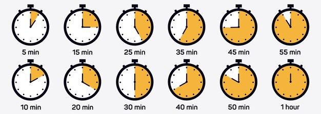 Minuterie horloge chronomètre isolé set icônes Étiquette temps de cuisson Illustration vectorielle