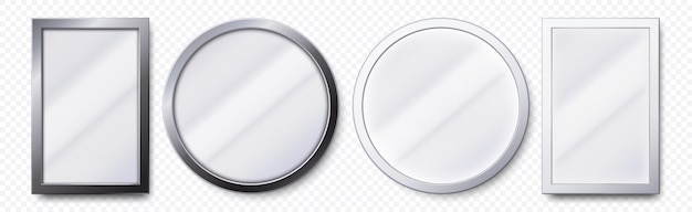 Miroirs Réalistes. Cadre De Miroir Rond Et Rectangulaire En Métal, Ensemble De Modèles De Miroirs Blancs