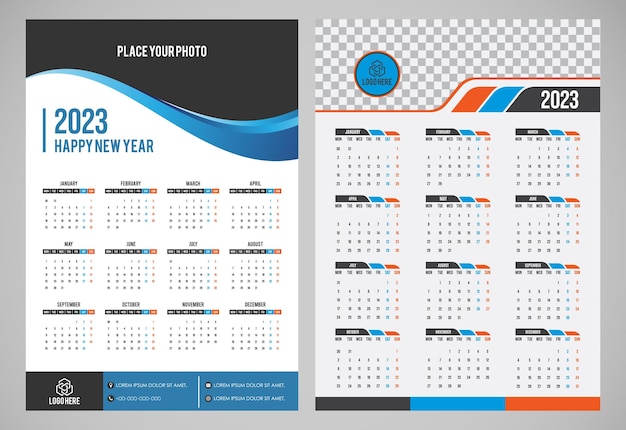 Vecteur mise en page de calendrier simple pour 2023 ans illustration vectorielle de calendrier onepage