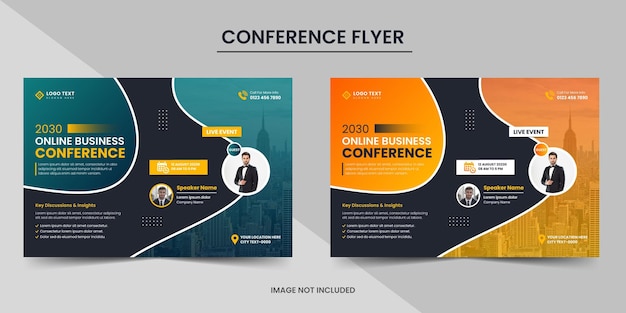 Mise en page du dépliant de la conférence d'affaires annuelle horizontale d'entreprise moderne et bannière de webinaire en ligne