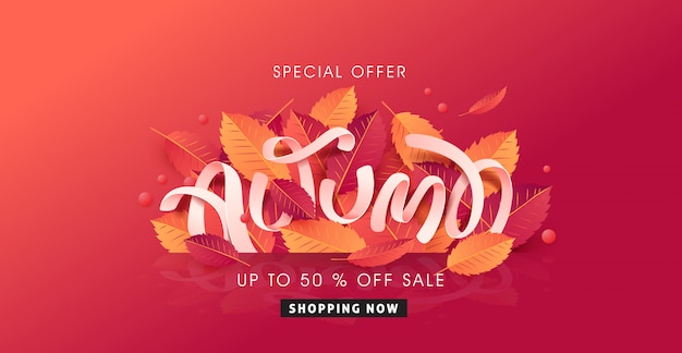 Mise En Page De Vente D'automne Décorer Avec Des Feuilles Pour La Bannière Web De Vente.