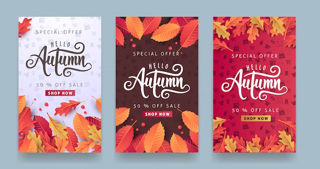 Mise En Page De Vente D'automne Décorer Avec Des Feuilles Pour La Bannière Web De Vente.