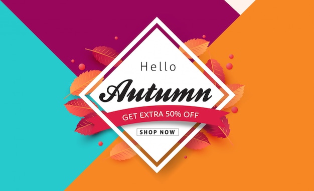 Mise En Page De Vente D'automne Décorer Avec Des Feuilles Pour La Bannière Web De Vente.