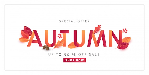 Mise En Page De Vente D'automne Décorer Avec Des Feuilles Pour La Bannière Web De Vente.