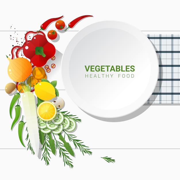 Vecteur mise à plat de légumes frais sur tableau blanc