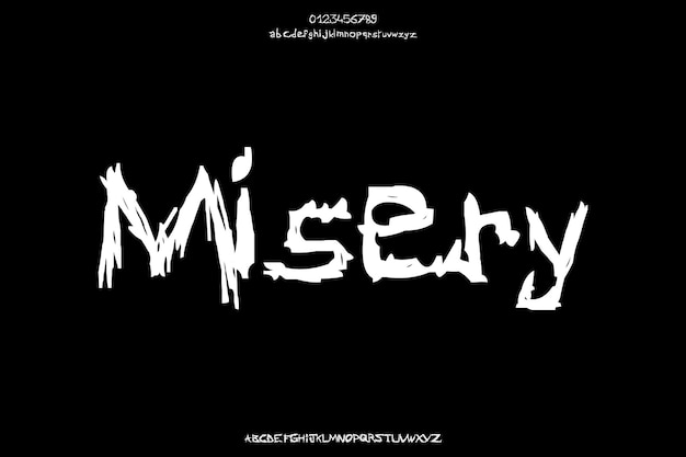 Misery écrit à la main créatif pinceau vectoriel alphabet conception de police