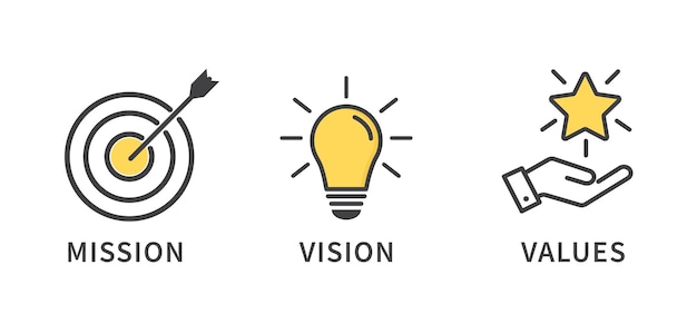 Vecteur mission vision et valeurs icône organisation mission concepts de réussite et de croissance design plat illustration vectorielle