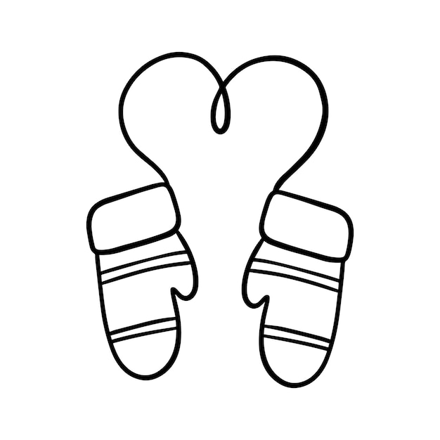 Mitaines d'hiver sur une corde coeur vêtements par temps froid doodle coloriage de dessin animé linéaire