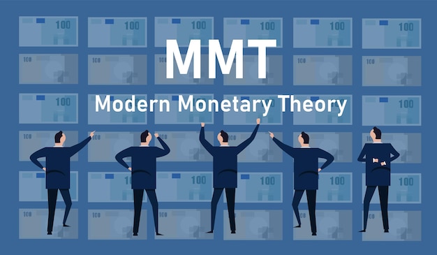 Vecteur mmt théorie monétaire moderne concept d'impression de l'argent économie dollar affaires mondiales